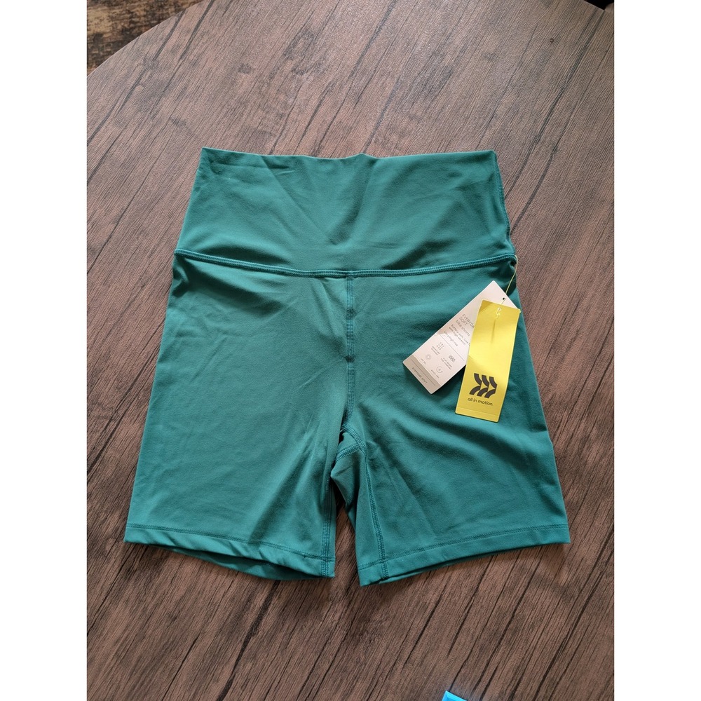 All in Motion Everyday Soft Bike Shorts Womens Med Green 6" Ultra High Rise NWT